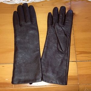 Long chocolate brown leather gloves